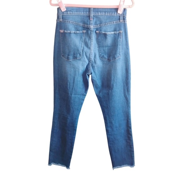 AO.LA by Alice + Olivia High Rise Straight Crop Jeans Size 27 Blue Raw Hem - Picture 2 of 9